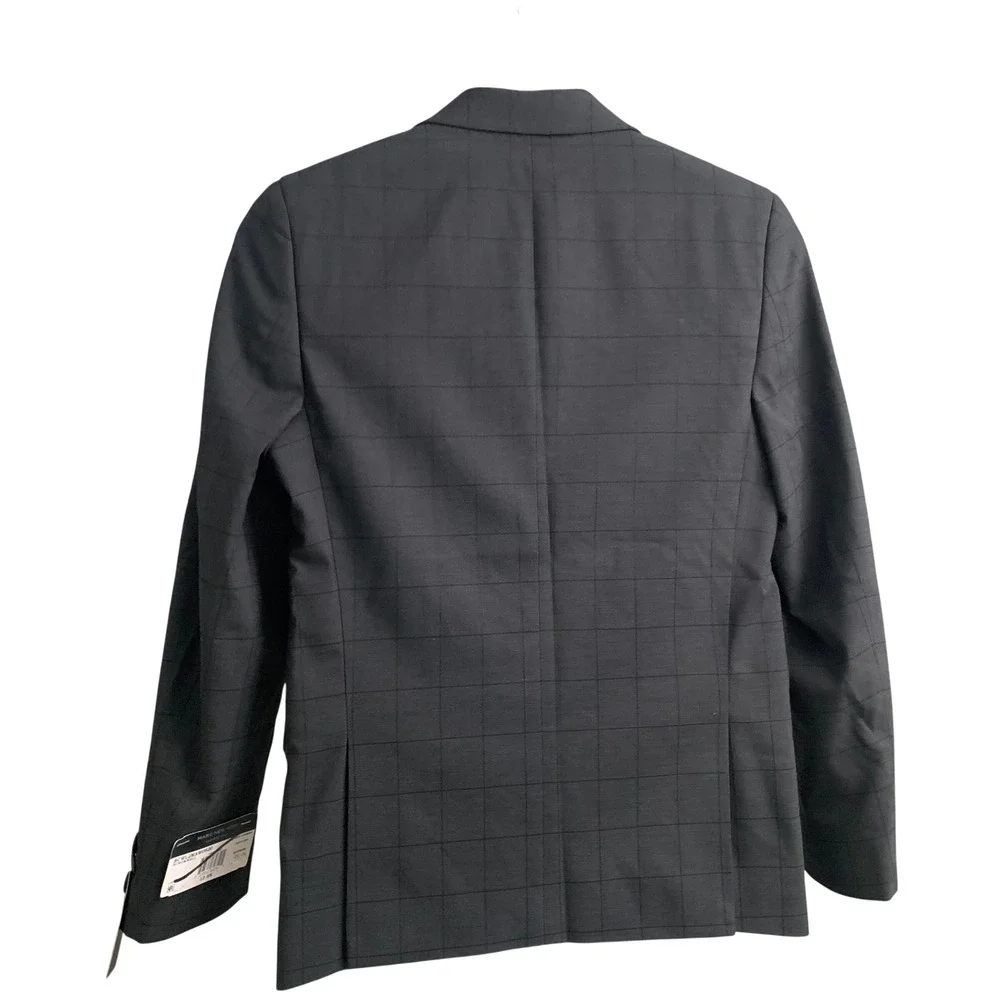 Mark New York Boys Cromwell Skinny Suit Jacket Blazer Dark Grey Grid Size 12SK